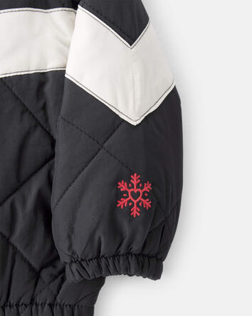 Baby Girl Color Block Puffer Jacket - Black, 