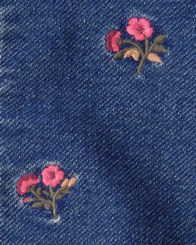Baby Floral Denim Embroidery Zip-Up Jacket - Utility Blue Wash, image 3 of 4 slides
