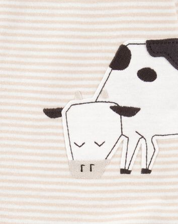 Toddler Boy Cow Striped Snug Fit Cotton Footie 1-Piece Pajamas - Tan, 