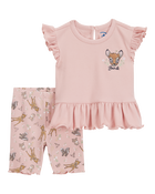 Baby 2-Piece Bambi Peplum Top & Bike Short Set - Pink, image 1 of 2 slides