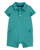 Baby Polo Cotton Romper -Green, image 1 of 4 slides