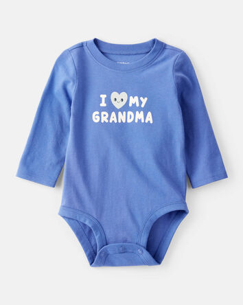 Baby Boy I Love My Grandma Cotton Long-Sleeve Graphic Bodysuit - Blue, 