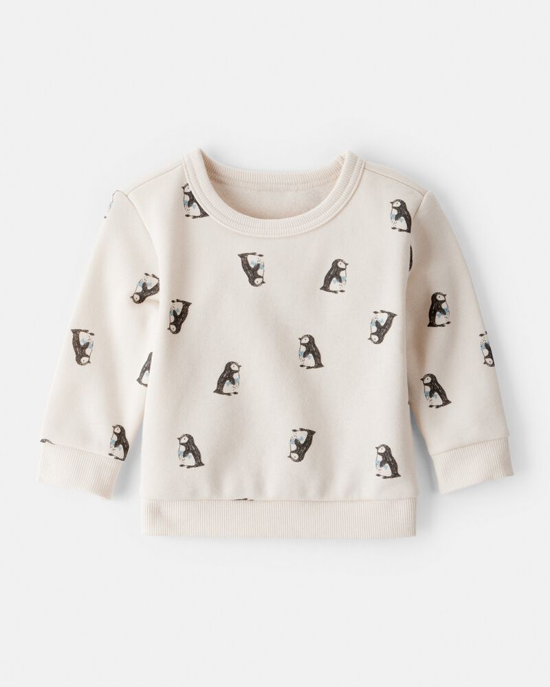 Baby Boy 2-Piece DayDream Fleece Penguin Sweatshirt & Pant Set - Cream, image 2 of 6 slides