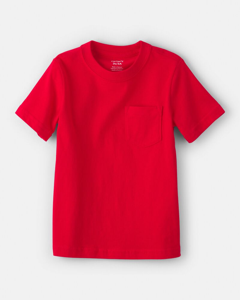 Toddler Solid Short-Sleeve Pocket Tee - Red, image 1 of 3 slides