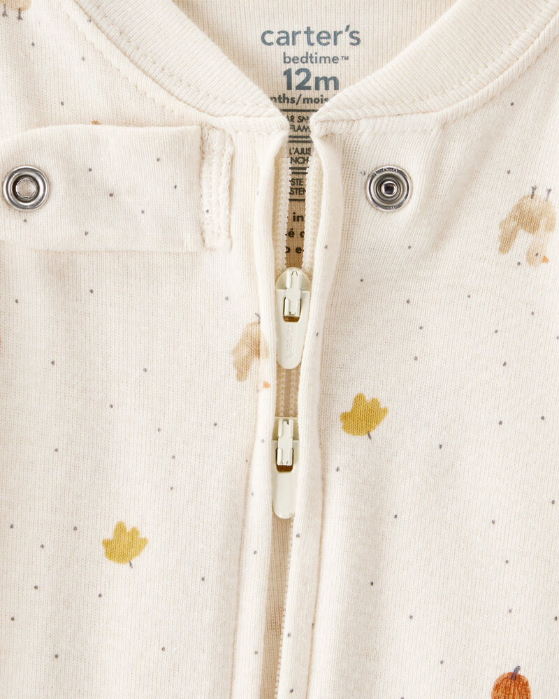 Toddler Thanksgiving 100% Cotton Long-Sleeve Footed 1-Piece Pajamas - Ivory, image 2 of 4 slides