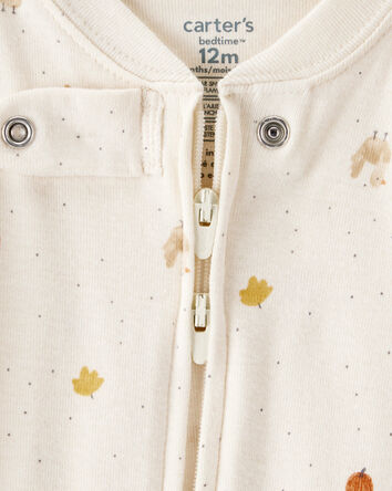 Toddler Thanksgiving 100% Cotton Long-Sleeve Footed 1-Piece Pajamas - Ivory, 