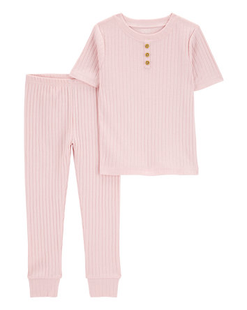 Toddler Solid Ribbed Cotton Blend 2-Piece Pajamas - Pink, 