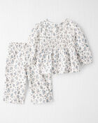 Baby Girl 2-Piece Organic Cotton Crinkled Knit Set in BlueMist Bloom Print, image 1 of 5 slides