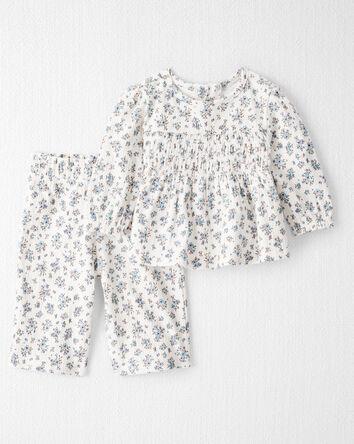 Baby Girl 2-Piece Organic Cotton Crinkled Knit Set in BlueMist Bloom Print, 