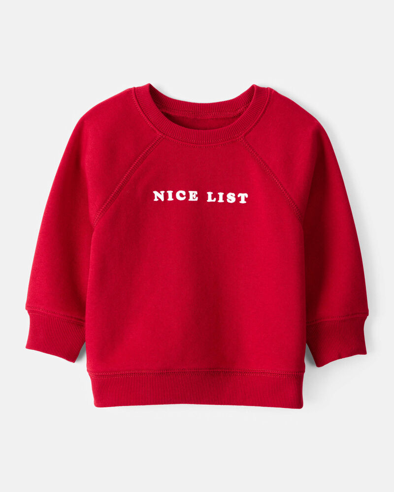 Baby Boy DayDream Fleece Christmas Nice List Long-Sleeve Pullover Sweatshirt - Red, image 1 of 4 slides