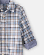 Baby Boy Plaid Cotton Long-Sleeve Button-Down Fashion Bodysuit - Blue, image 2 of 4 slides