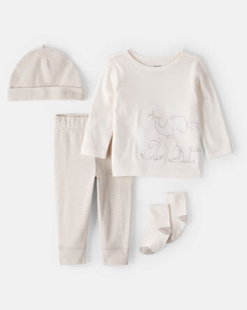 Baby 4-Piece Elephant Outfit Set - Grey/Ivory, 