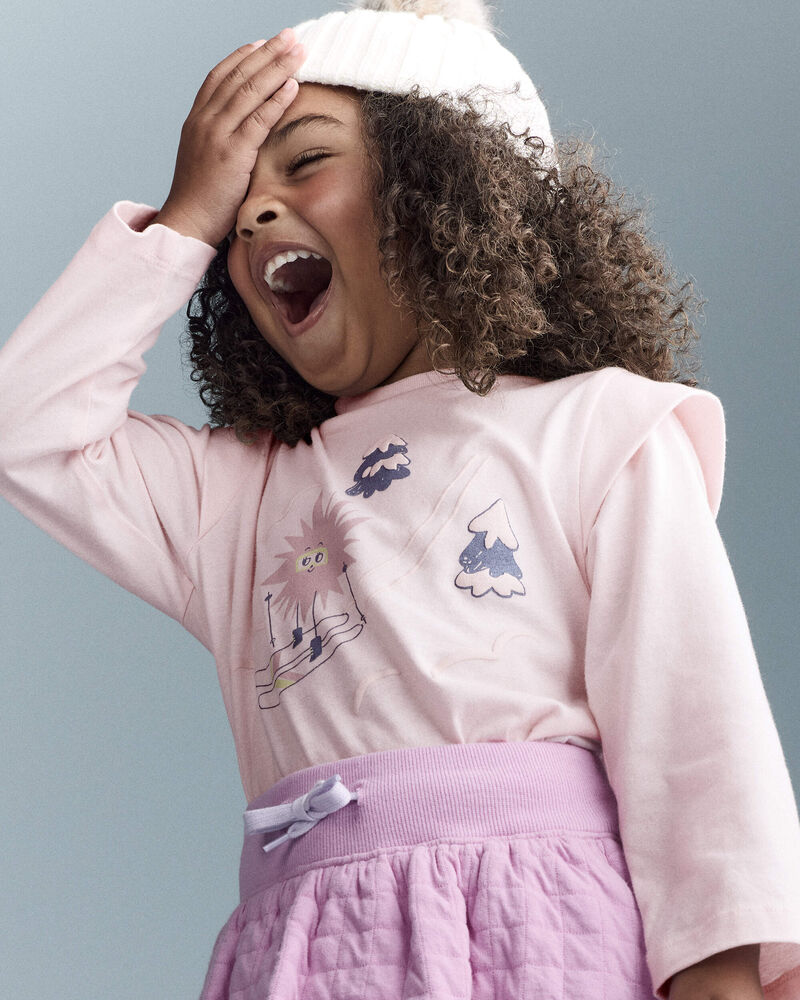Toddler Girl Skiing Squish Long-Sleeve Top - Light Pink, image 3 of 6 slides
