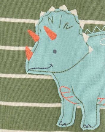 Baby Boy Dinosaur Striped Snug Fit Cotton Footie 1-Piece Pajamas - Green, 