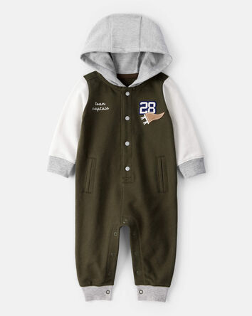 Baby Varsity Hooded Jumpsuit - Green/Grey, 
