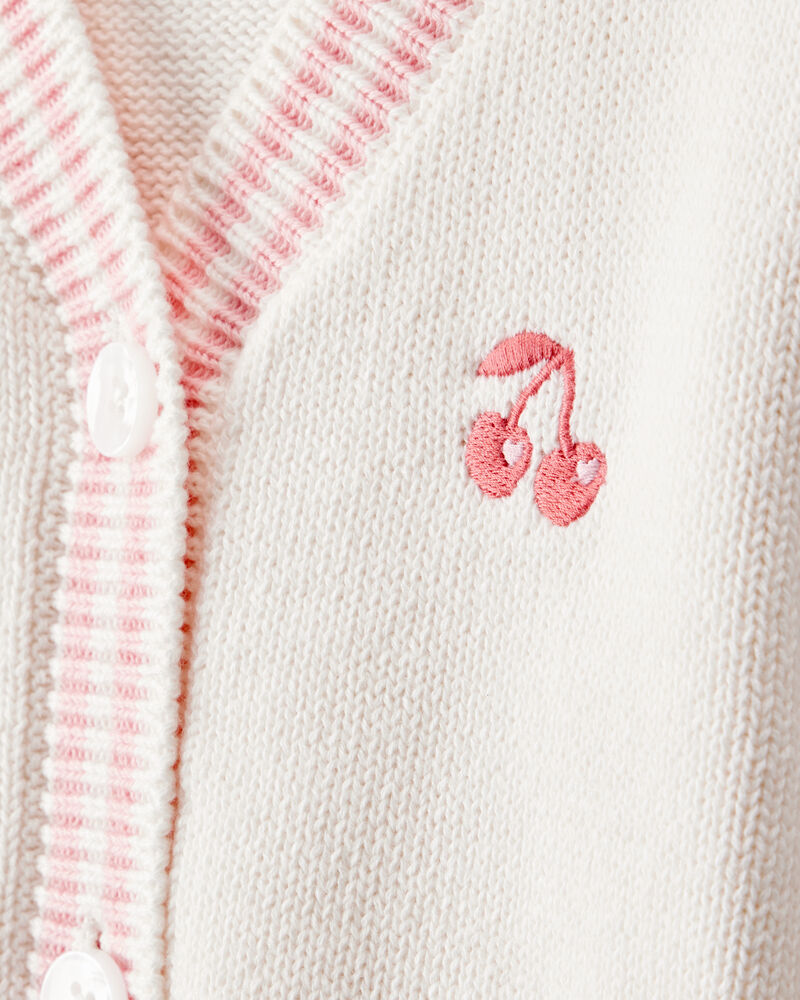 Baby Girl 2-Piece Cherry Long-Sleeve Sweater & Plaid Knit Skort Set - Ivory/Navy, image 3 of 7 slides