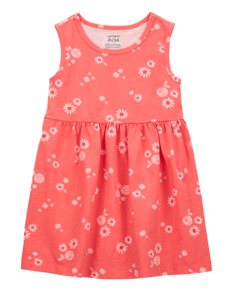 Toddler 2-Piece Floral Tank Dress & Bike Shorts Set - Orange, image 2 of 7 slides