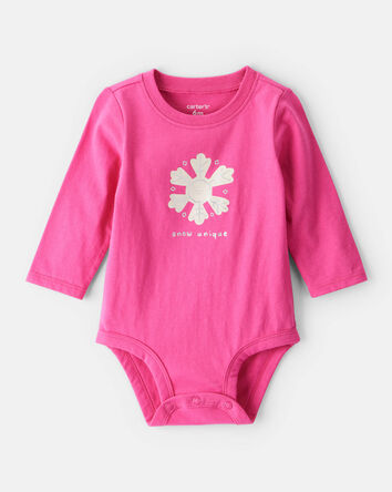 Baby Girl Snowflake Long-Sleeve Graphic Bodysuit - Pink, 