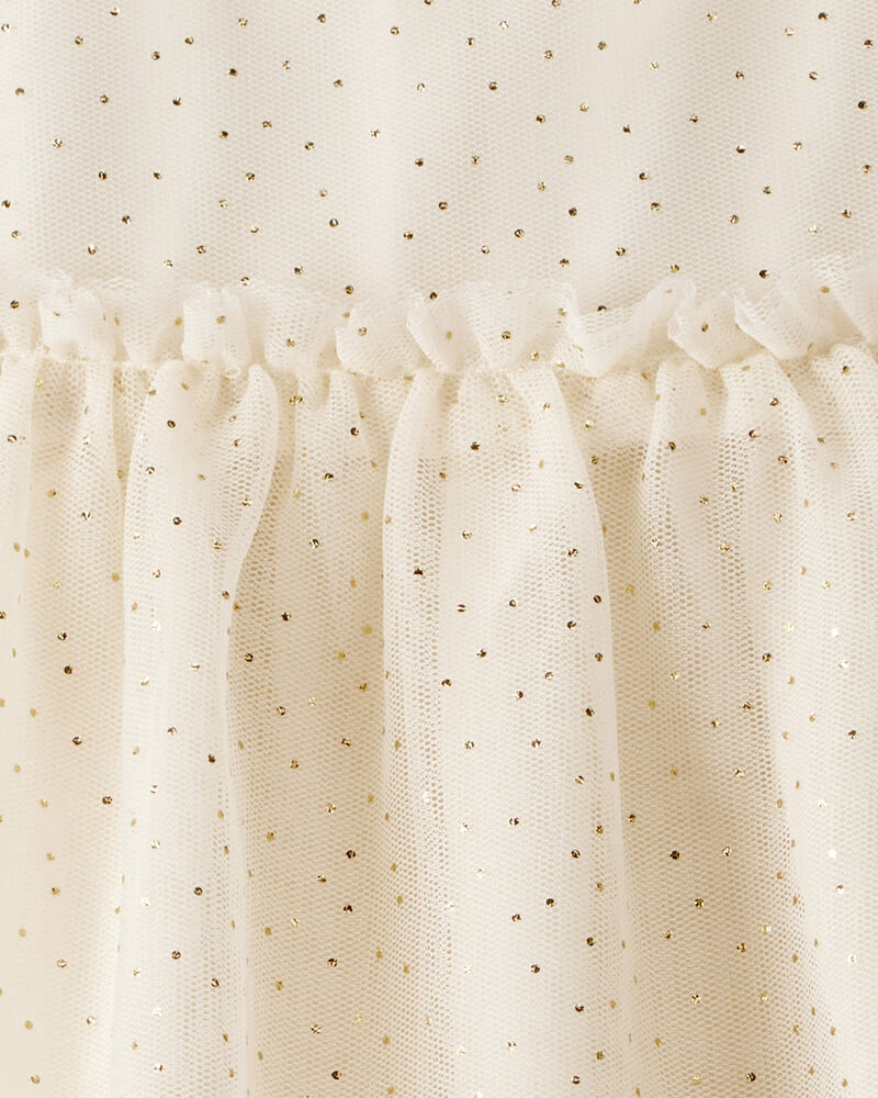 Baby Girl Sparkle Polka Dot Tulle Long-Sleeve Dress - Ivory, image 4 of 5 slides