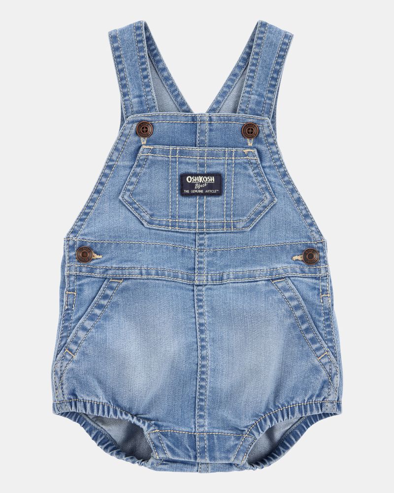 Baby Denim Bubble Romper - Blue, image 1 of 5 slides