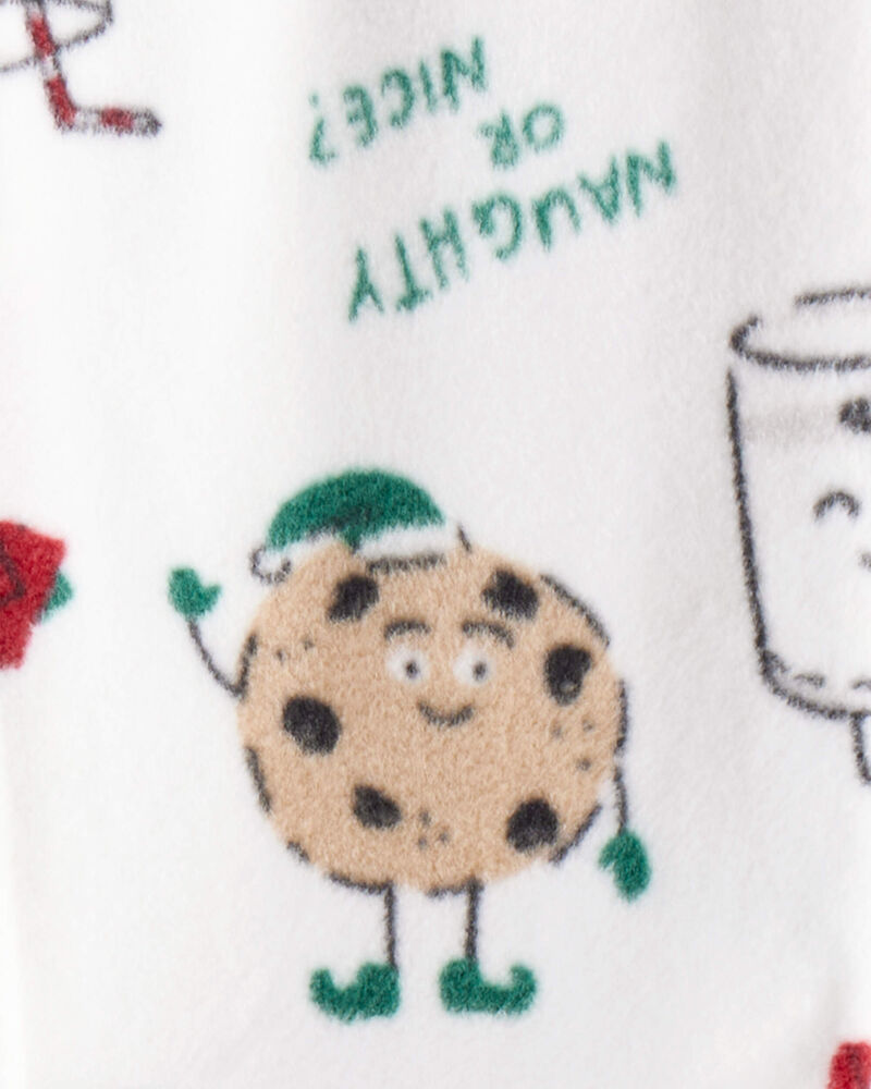 Baby Beige Santa Milk & Cookies Loose Fit Fleece Long-Sleeve Sleep & Play Pajamas - White, image 3 of 4 slides