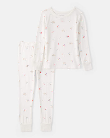 Girls Print PurelySoft Long-Sleeve 2-Piece Pajamas - Ivory, 