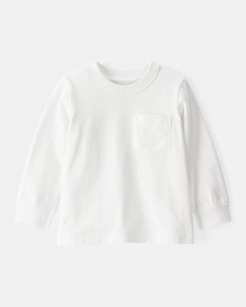 Long-Sleeve Pocket Tee - White, image 1 of 3 slides