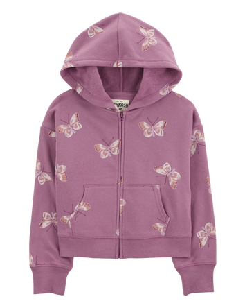 Kid Butterfly Print Fleece Jacket, 