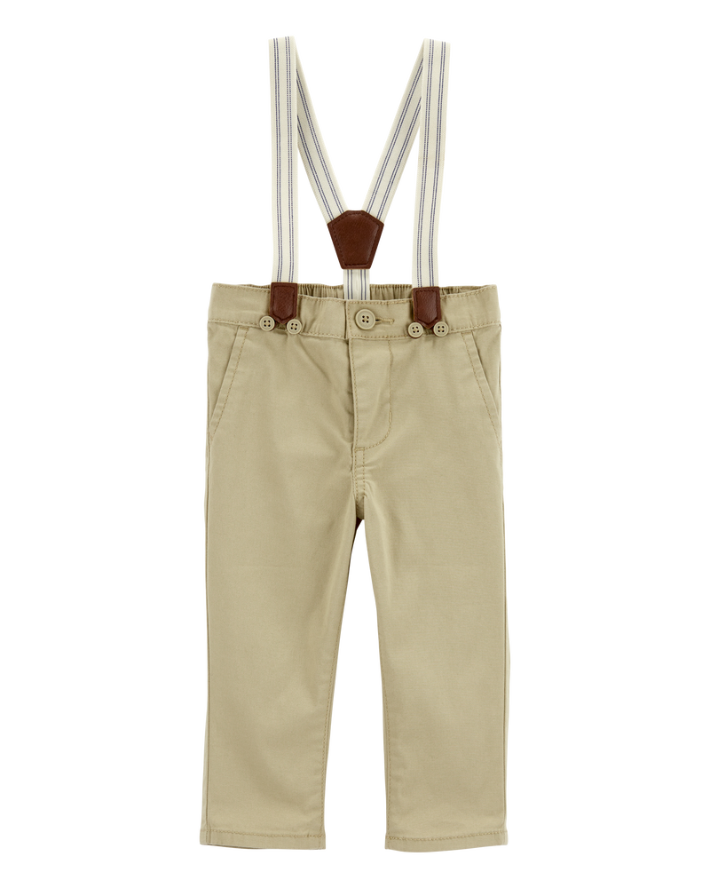 Baby Boy Twill Suspender Pants - Khaki, image 1 of 4 slides
