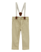 Baby Boy Twill Suspender Pants - Khaki, image 1 of 4 slides