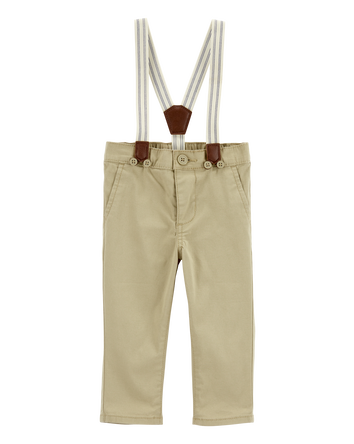 Baby Boy Twill Suspender Pants - Khaki, 