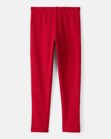 Girls Shimmer Cozy Fleece Pull-On Stretch Leggings - Red, 