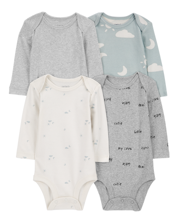 Baby 4-Pack Long-Sleeve Cloud Bodysuits, 