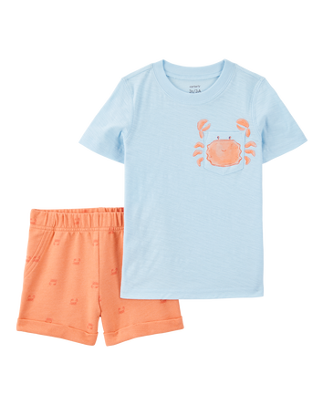 Toddler  2-Piece  Crab Short Set - Blue/Orange, 