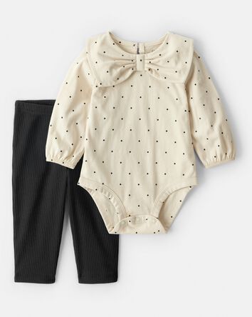 Baby Girl 2-Piece Bow Bodysuit & Pant Set - Cream/Black, 