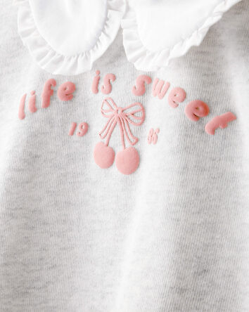 Toddler Girl 2-Piece Cherry French Terry Tee & Plaid Skirt Set - Grey/Navy, 