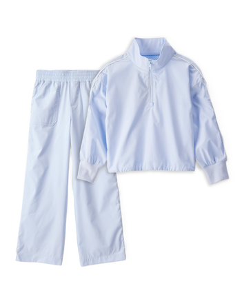 Girls 2-Piece Quarter-Zip Windbreaker Jacket & Woven Pants Set - Blue, 