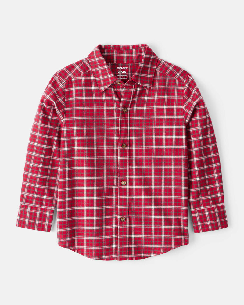 Toddler Boy Plaid Cotton Long-Sleeve Button-Down Shirt - Red, image 1 of 4 slides