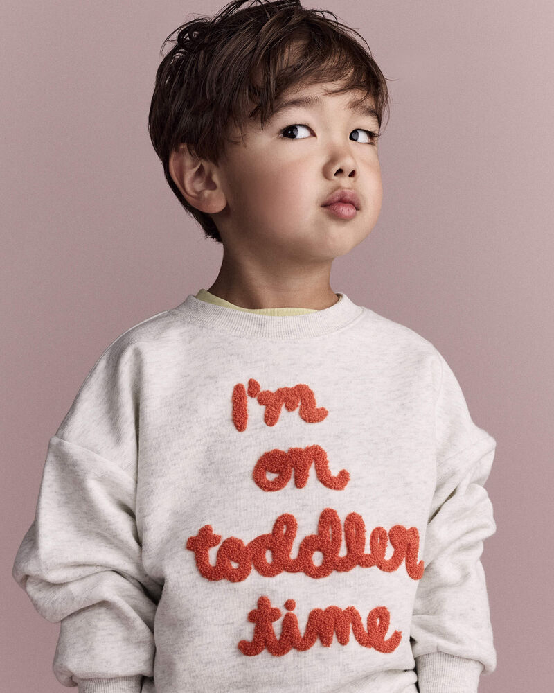 Toddler 'I'm On Toddler Time'  Dolman-Sleeve Sweatshirt - Heather Grey, image 1 of 6 slides