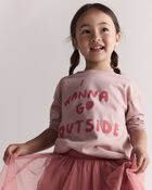 Toddler Girl 'I Wanna Go Outside' Long-Sleeve Relaxed Graphic Tee - Light Pink, image 1 of 6 slides