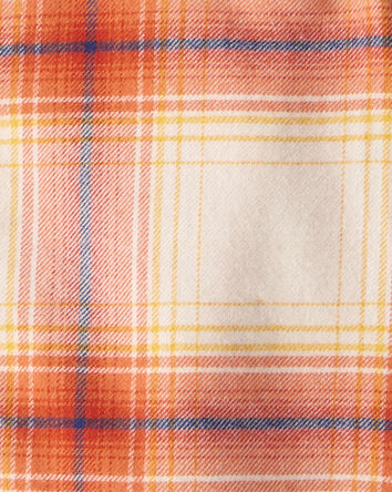 Baby Boy Plaid Cotton Long-Sleeve Hooded Button-Down Shirt - Orange, 