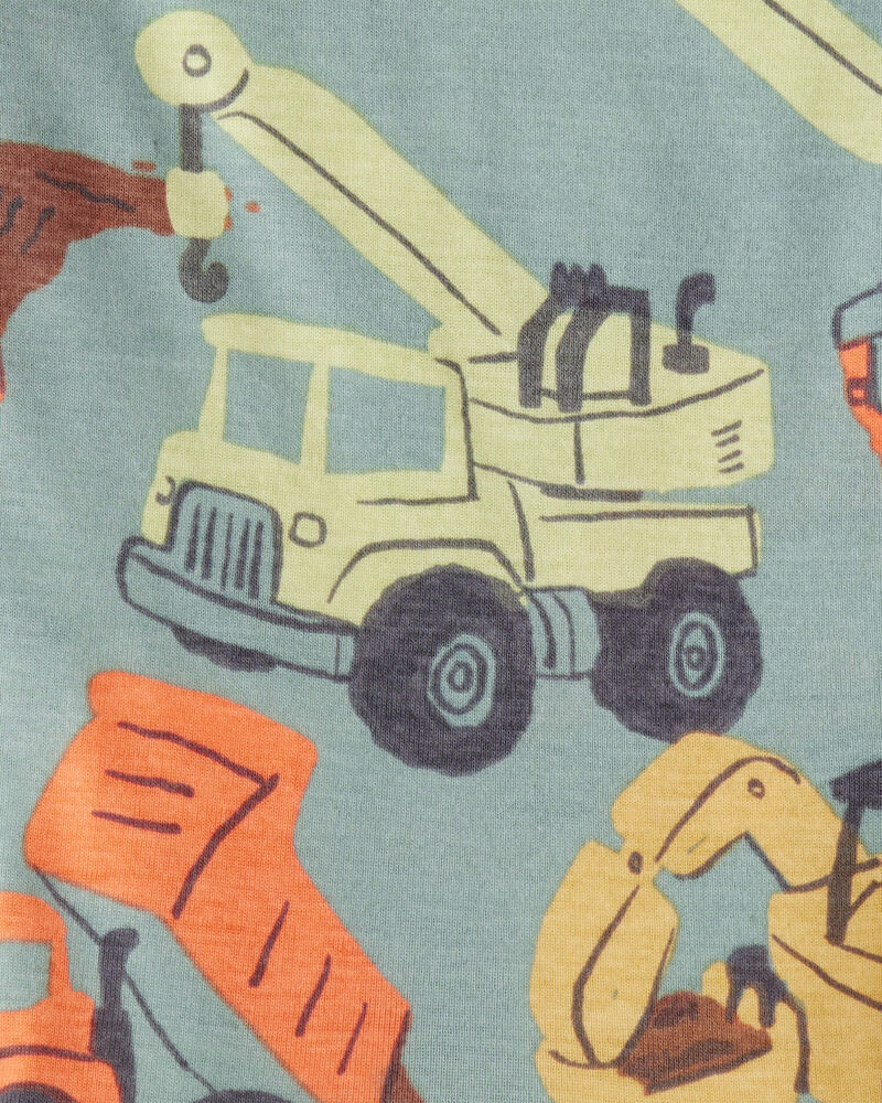 Baby Boy Construction Print 100% Cotton Long-Sleeve 4-Piece Pajamas - Blue/White/Navy, image 3 of 4 slides