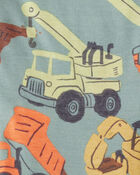 Baby Boy Construction Print 100% Cotton Long-Sleeve 4-Piece Pajamas - Blue/White/Navy, image 3 of 4 slides