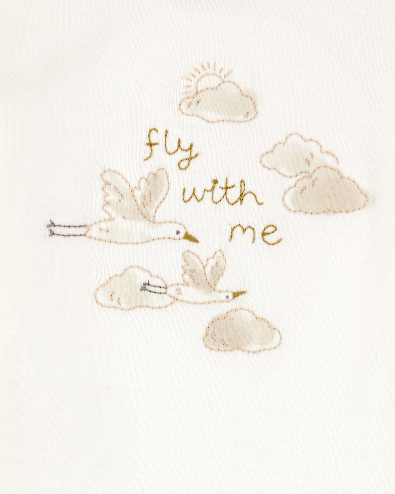 Baby 4-Piece Cloud Print Outfit Set - White/Tan, image 4 of 5 slides