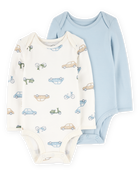 Baby 2-Pack Long-Sleeve PurelySoft Bodysuits - Blue/Ivory, image 1 of 7 slides