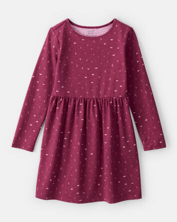 Girls Floral Long-Sleeve Dress - Maroon, 