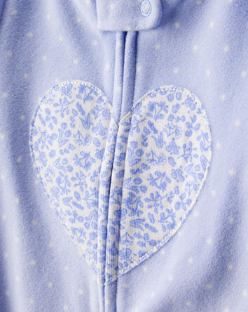 Toddler Girl Heart Polka Dot Loose Fit Long-Sleeve 1-Piece Pajamas - Blue, 
