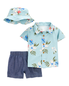 Baby 3-Piece Tropical Button-Down Shirt & Chambray Short Set, image 1 of 3 slides