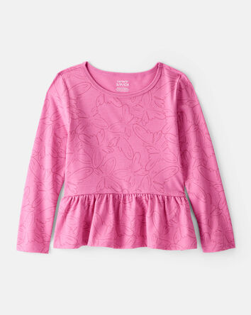 Girls Butterfly Long-Sleeve Peplum Top - Pink, 