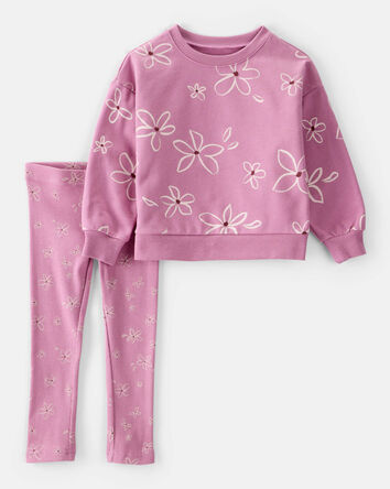 Toddler Girl 2-Piece Floral Cotton Long-Sleeve Tee & Pant Set - Purple, 